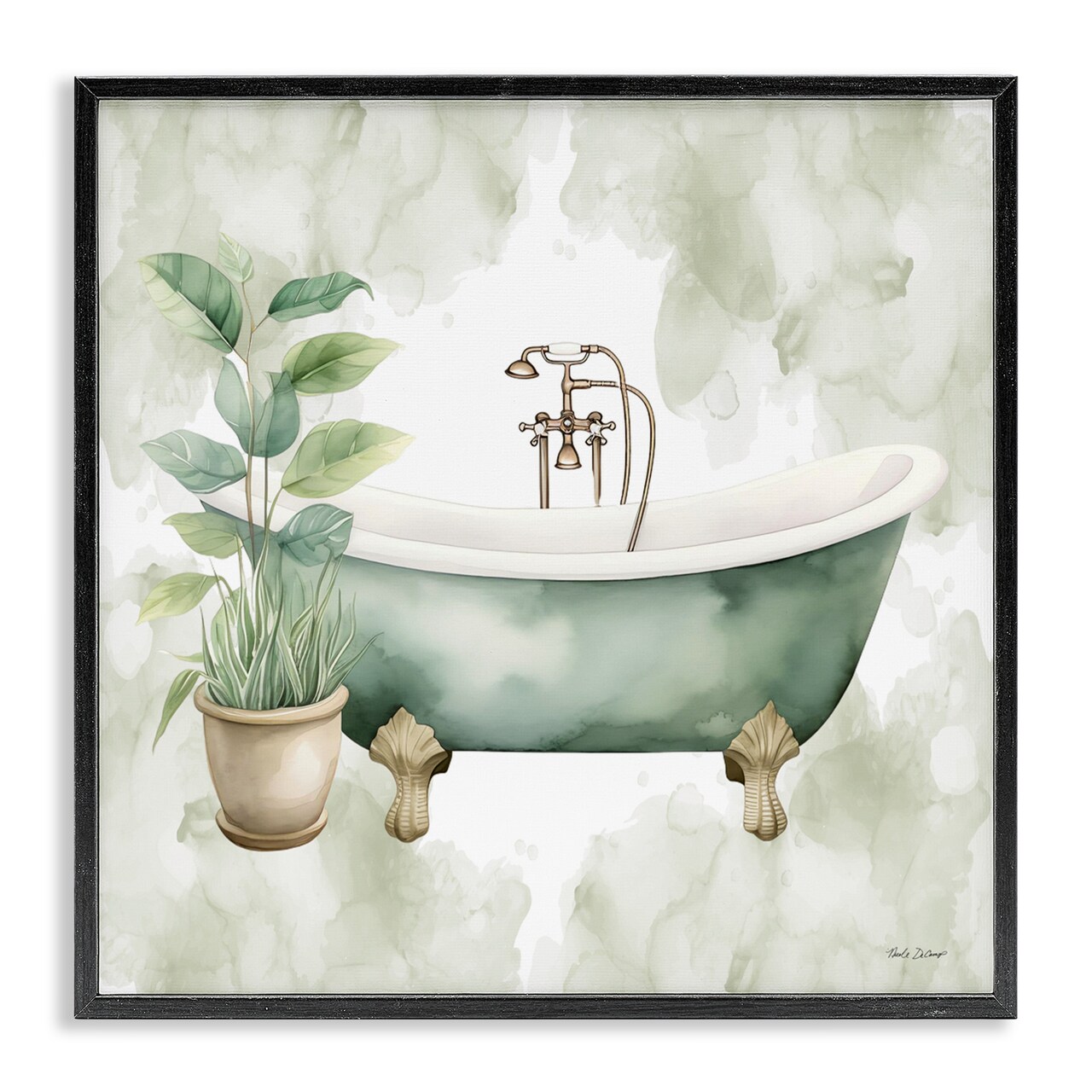 Stupell Industries Bath Oasis with Plant Framed Giclee, design by Nicole DeCamp